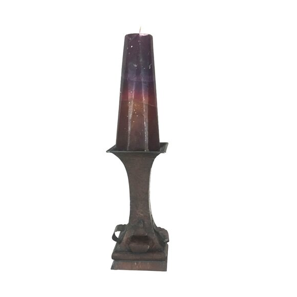Pillar Candle Holder Copper Handmade Hammered Candle Holder 10in W Candle - Picture 1 of 7